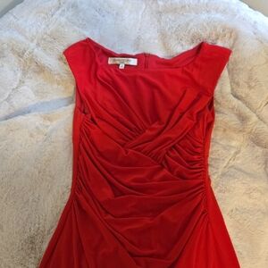 Evan Picone Vibrant Red Ruched Midi Dress